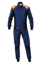Grand Prix Racewear racing suit in blue with orange and black accents, designed for motorsport safety and performance.