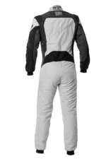 Grand Prix Racewear racing suit in black, white, and grey designed for motorsport safety and performance.