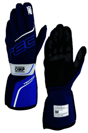 Blue and black racing gloves from Grand Prix Racewear, designed for motorsport safety and performance.
