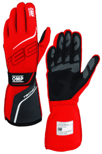 Red and black Grand Prix Racewear racing gloves designed for motorsport enthusiasts and professional drivers.