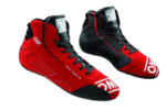 Red and black Grand Prix racing shoes from GPR Direct, designed for high performance and safety in motorsport.