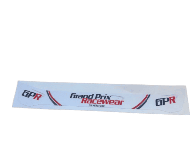 Grand Prix Racewear banner featuring GPR logo and branding for Silverstone racing event.