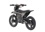 Electric dirt bike with black and grey design, suitable for off-road racing and motocross enthusiasts.