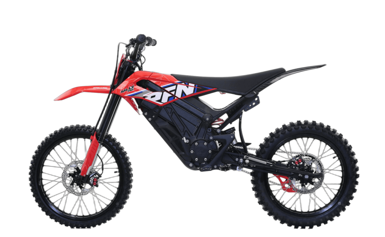 Grand Prix Racewear electric dirt bike with red, black, and white design for off-road racing.