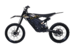 Electric motocross bike with black and gold design, suitable for off-road racing, featuring durable tires and advanced suspension for competitive Grand Prix events.