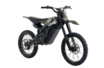 Electric dirt bike with black and gold design, suitable for motocross and off-road racing, featuring rugged tires and advanced suspension.
