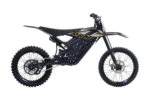 Electric dirt bike with black and gold design, suitable for motocross and off-road racing, featuring high-performance suspension and knobby tires.