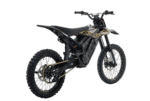 Electric dirt bike with black and gold accents, suitable for off-road racing and motocross enthusiasts.