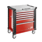 Facom Jetm4 6-drawer red rollcab tool chest with wheels, ideal for automotive and workshop use.