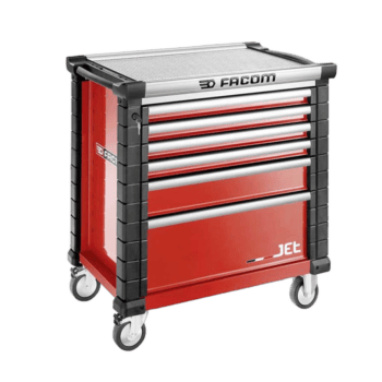 Facom Jetm4 6-drawer red rollcab tool chest with wheels, ideal for automotive and workshop use.