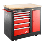 Facom Jetm3 5-drawer red rollcab with wooden top for workshop storage and organisation.