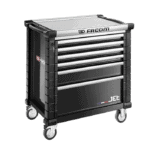 Facom Jetm4 6-drawer black rollcab with sturdy construction and mobility wheels, ideal for professional garage and workshop storage.
