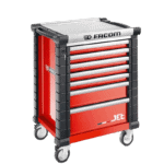 Facom Jetm3 7-drawer red rollcab tool chest with wheels for workshop storage.
