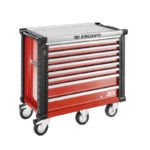 Facom Jetm5 8-drawer red rollcab tool chest with wheels for garage or workshop storage.