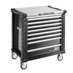 Facom Jetm4 8-drawer black rollcab tool chest with wheels for workshop storage.