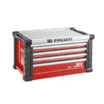 Facom Jetm4 4-drawer tool chest with red and black finish, ideal for professional workshop storage.