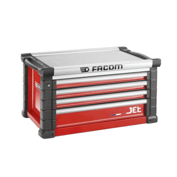 Facom Jetm4 4-drawer tool chest with red and black finish, ideal for professional workshop storage.