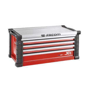Red and black Grand Prix Racewear tool chest with multiple drawers for automotive tools and equipment.