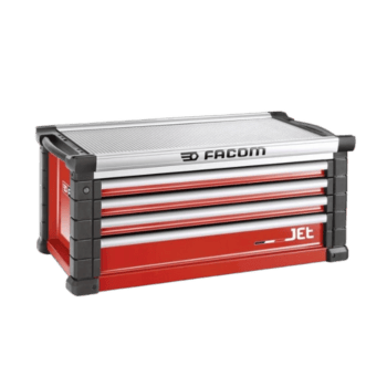 Red and black Grand Prix Racewear tool chest with multiple drawers for automotive tools and equipment.