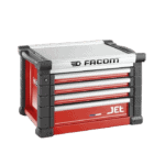 Facom Jet mechanic's tool chest with multiple drawers in red and black, ideal for professional automotive and racewear workshops.
