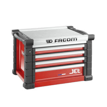 Facom Jet mechanic's tool chest with multiple drawers in red and black, ideal for professional automotive and racewear workshops.