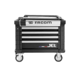 Facom Jet mechanic's tool chest with multiple drawers and wheels for easy mobility, ideal for professional racing teams and workshops.