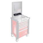 Facom worktop small angled shelf for pegboard Jet.Wa22-3 on a mobile tool cabinet with drawers and tools.