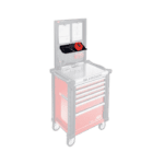 Professional automotive diagnostic and repair tool cart with integrated computer and tools for race car maintenance.