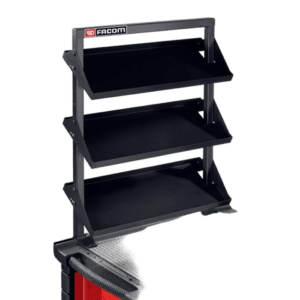 Facom Worktop Multifunction Kit Jet.Wa22kit2 with three black shelves and a sturdy frame for workshop organisation.