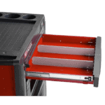 Facom Jet Toolbox drawer dividers in a red and grey toolbox for organised storage of tools and accessories.