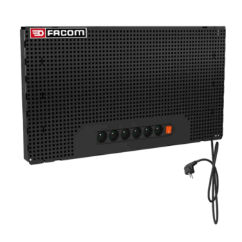 Facom JLS Half Pk Electric Panel in black with multiple sockets and power switch, suitable for industrial or workshop use.