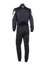 Grand Prix Racewear racing suit in black and white, designed for motorsport safety and performance.