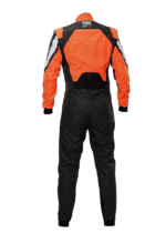 Grand Prix Racewear racing suit in orange and black, designed for motorsport safety and performance.
