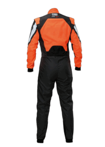 Grand Prix Racewear racing suit in orange and black, designed for motorsport safety and performance.