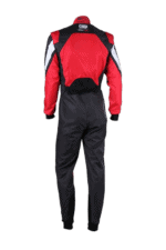 Grand Prix Racewear racing suit in red and black with white accents, designed for motorsport safety and performance.