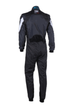 Black and grey Grand Prix Racewear racing suit with white accents, designed for motorsport safety and performance.