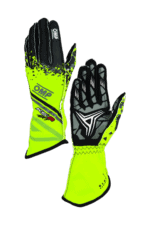High-visibility yellow and black motocross gloves from Grand Prix Racewear with protective padding and grip-enhancing design.