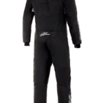 Alpinestars Hypertech V2 Race Suit in black with orange and white accents, designed for professional racing and safety.