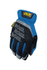 Mechanix Wear racing glove in blue, black, and grey with logo details, designed for motorsport safety and performance.