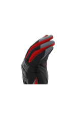 Close-up of a racing glove with black, red, and grey design, showcasing high-quality materials for motorsport safety and performance.