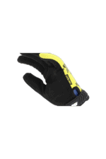 Close-up of a black and yellow racing glove designed for motorsport safety and performance.