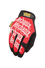 Red and black Mechanix racing glove with white branding for Grand Prix Racewear, designed for motorsport safety and performance.