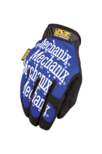 Blue and black Mechanix racing gloves with white branding, designed for motorsport safety and grip, suitable for Grand Prix racewear.