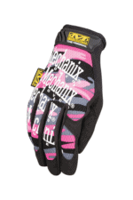 Pink, black, and white mechanic's glove with branding for Grand Prix Racewear, designed for motor racing protection and grip.