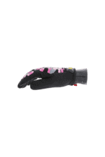 Pink and black racing glove designed for motorsport, featuring reinforced palms and adjustable wrist strap for safety and comfort.