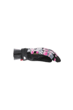 Close-up of a racing glove with pink, black, and white design, suitable for motorsport enthusiasts.