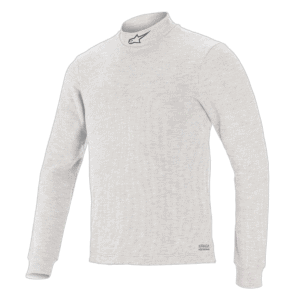 Light grey racing jacket from Grand Prix Racewear with high collar and Alpinestars logo, designed for motorsport enthusiasts.