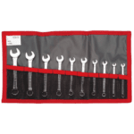 Set of Facom nylon roll with 10 open-end wrenches in various sizes, stored in a grey and red roll-up tool organiser.