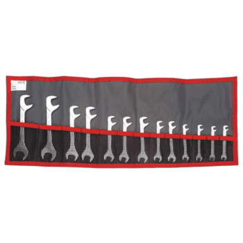 Set of 13 Facom nylon roll wrenches with open-end design in a black and red roll-up tool organiser.