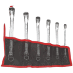 Set of seven Facom nylon roll open-end wrenches with sizes 19, 17, 15, 13, 11, 10, and 8, stored in a black and red roll-up tool organiser.
